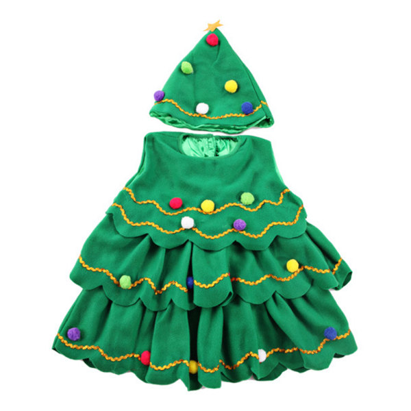 Kid Christmas Tree Costume ärmlös klänning + hatt Xmas outfit 140cm