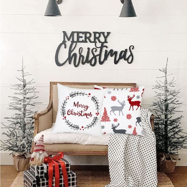 Paket med 4 julkuddfodral God jul för dekorativa cover i soffa sovrum