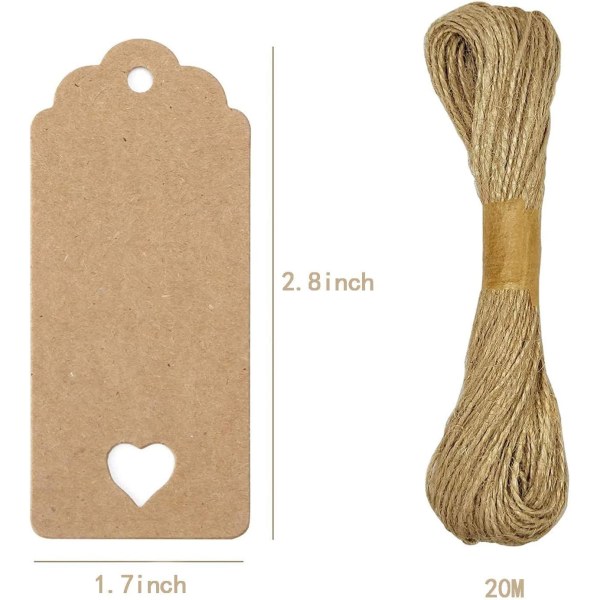 Kraftpappersetiketter med naturgarn av jute - förpackning med 50 etiketter för hängning av hantverk