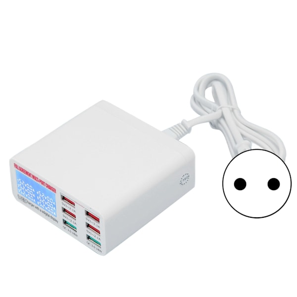 QC3.0 Multi USB Vegglader 6 Multiport USB Adapter Strømplugg Hurtigladeblokk med LED-display 100‑240VEU Plugg
