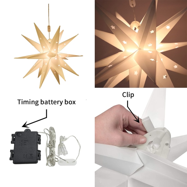 3D-tähden joulukuusenkoristekoristeet glitter-akku-LED-valot 1