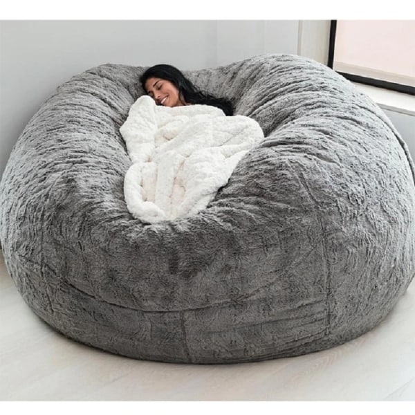 Lazy Sofa Bean Bag Kunstig pels Bean Bag Bønsoffa Light Grey