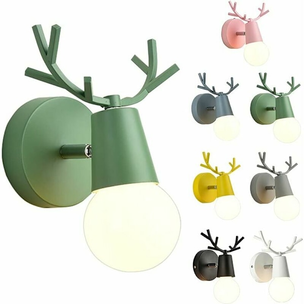 Antler-formet Innendørs Vegglampe i Jern, Macaron-farget Vegglampe for Barnerom, Enkel Moderne Stil Innendørs Vegglampe Spotlight (Grønn)