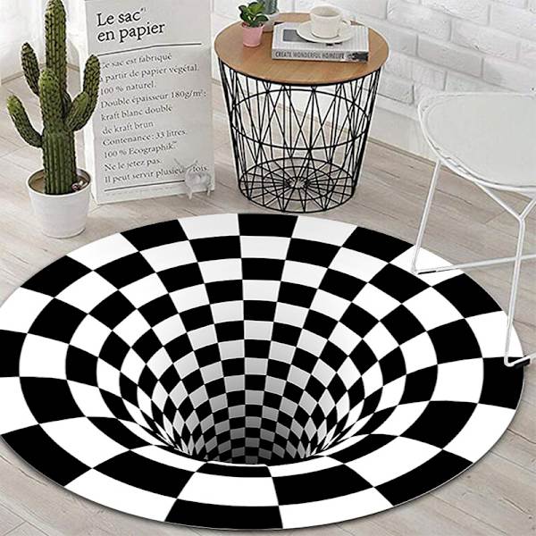 3D Stereo Pyöreä Matto Ruudullinen Illuusio Liukumaton Lattiamatto Style 2 80x80cm