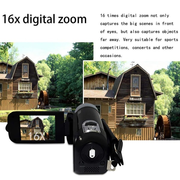 16X zoom-kamera HD 1080p digitaalinen video-DV-videokamera 2,7 tuumaa (UK Black)