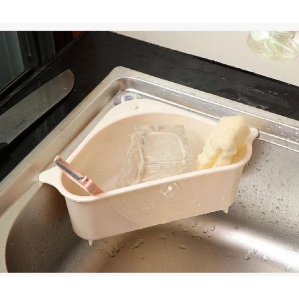 Självstående avloppsvask Förvaringskorg Diskbänksställ beige triangle