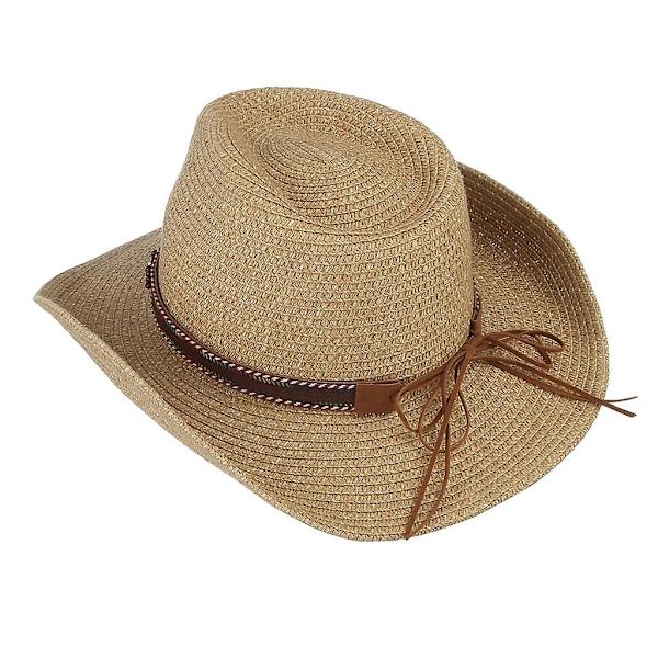 2x unisex västerländsk stil halm cowboy cowgirl hatt bred brättad solhatt