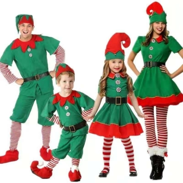 Unisex juldräktset Grön Elf Cosplay Fancy Dress male 160cm