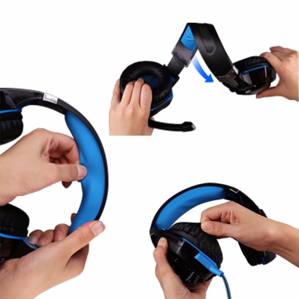 Stereo Gaming Headset Dyb Bass Computer Spil Hovedtelefoner Hovedtelefon med LED Lys Mikrofon til PS4 Blå Blå blue