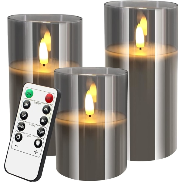 Grått glass flammefritt sett, 3 stykker (D: 3 \"XH: 4\"/5 \"