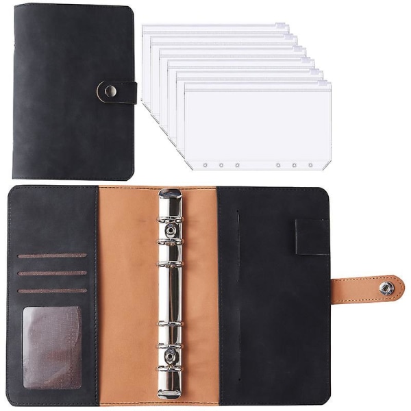 A6 Pärm Budget Pu Läder Planner Fickor Kontantkuvert Organizer System med genomskinlig dragkedja Expense Sheets Notebook