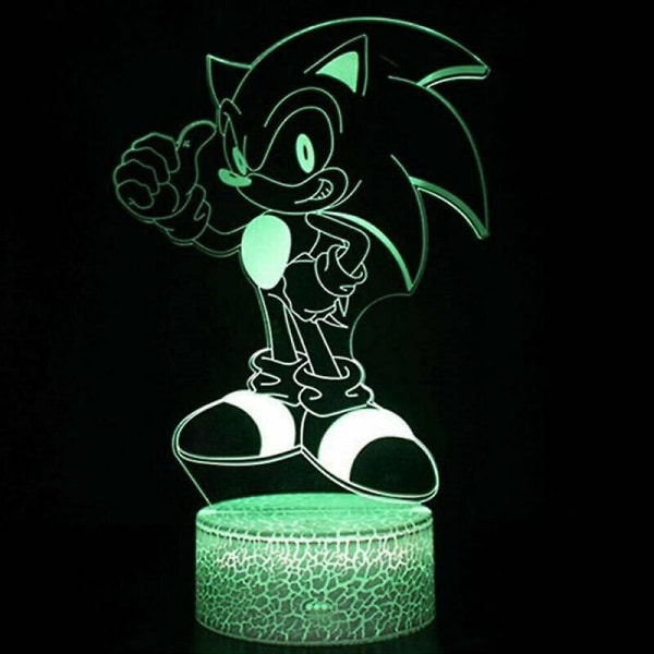 (Tegneseriefigur #1) 3D LED-lampe Nattelys 7 farger SONIC SE