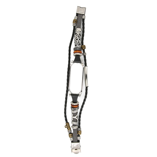 Retro Läderarmband för Xiaomi Mi Band 5/6 NFC Mode DIY Uppgradering Armband Svart Silver
