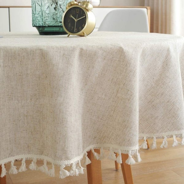 Rund dug, ensfarvet frynset dug, bomuldsdug