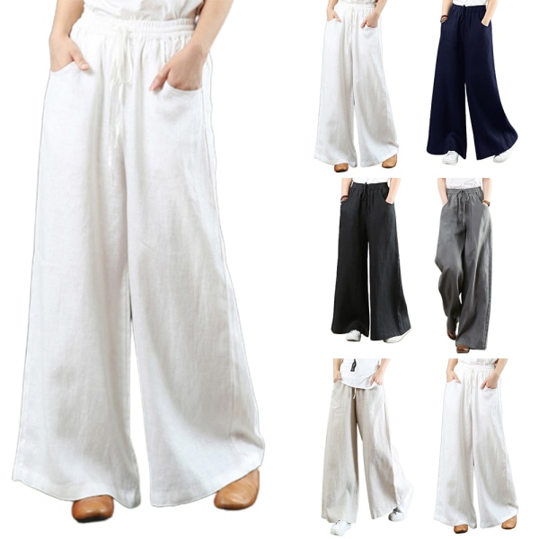 Dame Sommer Casual Løse Bukser Wide Leg Bukser Træningsbukser hvid white M