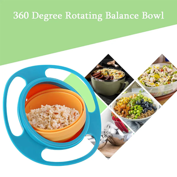 Magic Gyro Bowl 360 graders roterande läckagesäkra skålar med lock Plast kreativa fat Övning på matskålar, blå