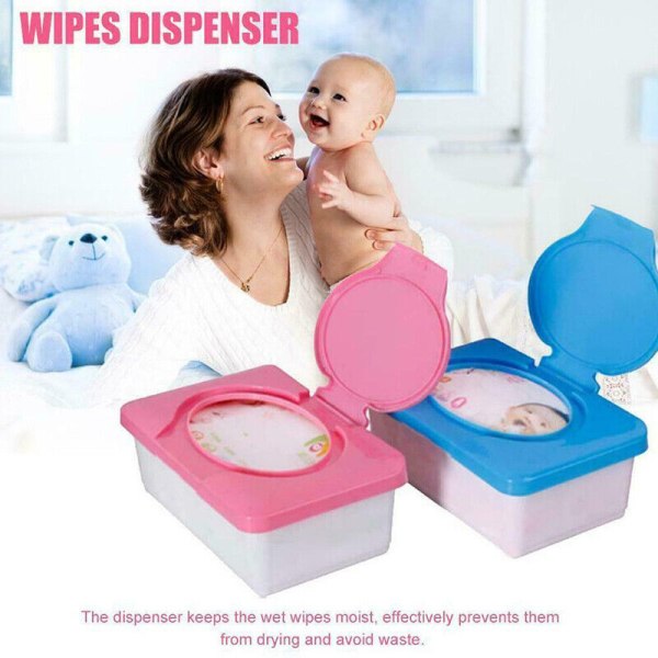 2X Wipes Dispenser Holder Tissue Opbevaringsboks Etui M/ Hjemmekontorlåg Blå Pink 1 red and 1 blue