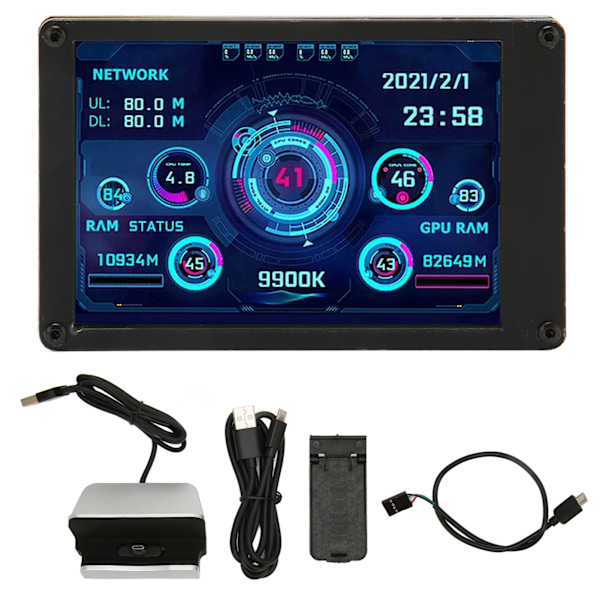 3,5 tums IPS USB Mini-skärm CPU GPU RAM Temperaturdatamonitor PC Sensorpaneldisplay med 4-stifts moderkortskabel