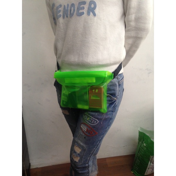 Män kvinnor Fanny Pack Midjeväska Mobiltelefon Vattentät PVC Tre-lagers förseglad pekskärm Mobiltelefon Vattentät Green 23*26