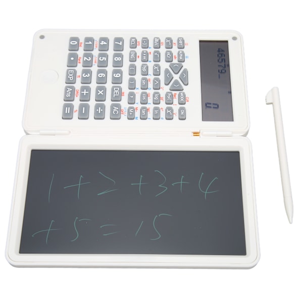 Miniräknare med anteckningsblock, portabel 10-siffrig LCD-display, vetenskaplig räknare för skola, kontor, möten och familj, vit