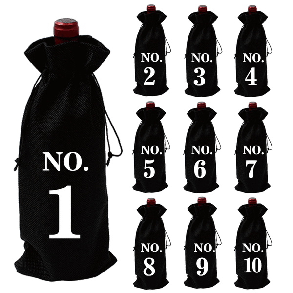10 st svart säckväv numrerad vinpåse - 35×15 cm med dragsko C