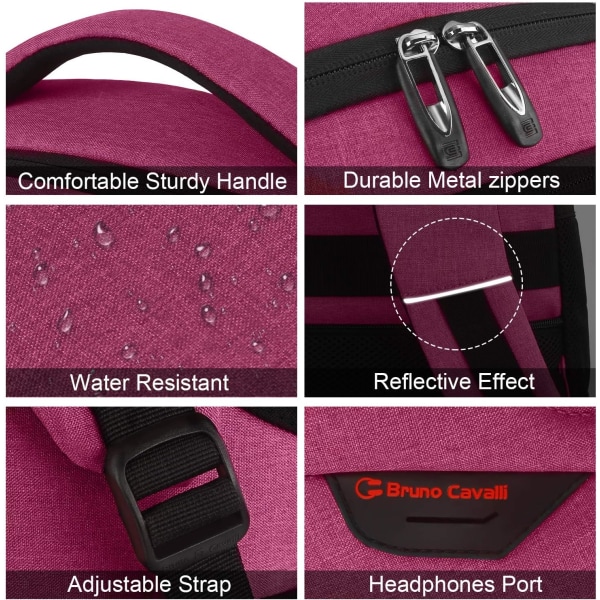 17 tommer bærbar rygsæk med USB-opladningsport Rose Red