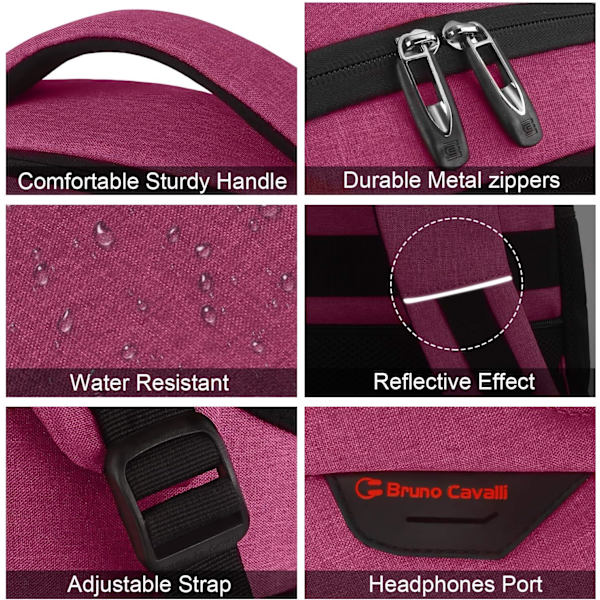 17 tuuman kannettavan tietokoneen reppu USB-latausportilla Rose Red