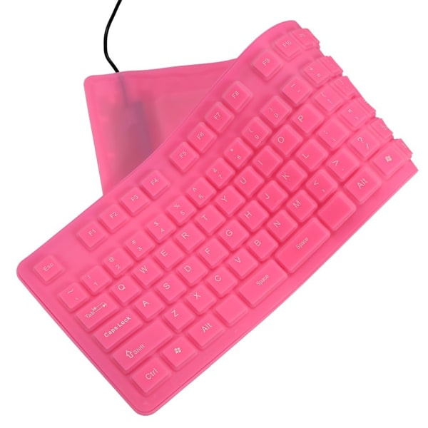 Tastatur med 108 taster USB silikone fleksibelt foldbart tastatur vandtæt og støvtæt pink