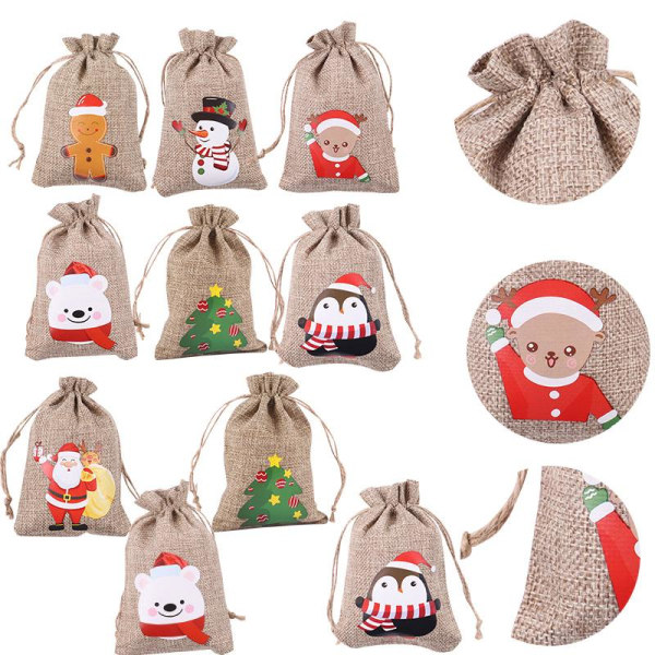 10 stk Trækkesnorpose Burlap Gavepose Party Godteposer Random pattern-10pcs