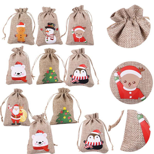 10 stk Trekkstrengpose Burlap Gavepose Party Godteriposer Deer-10pcs