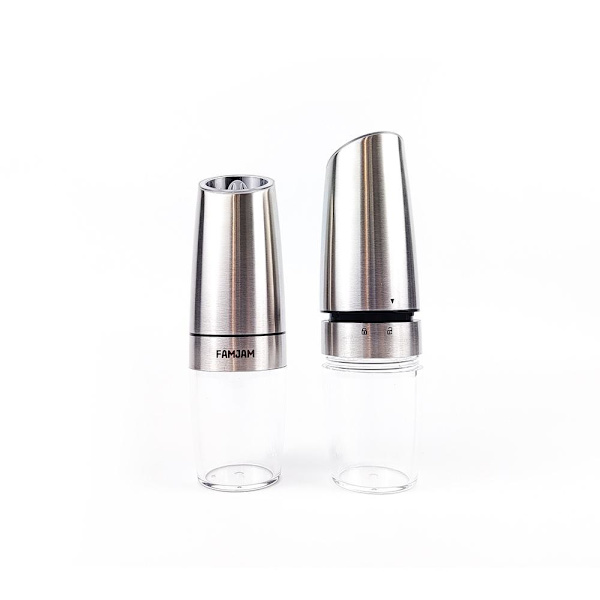 Famjam 2 stk Krydderkvern Elektrisk Gravity-sensor Spice Grinders SILVER