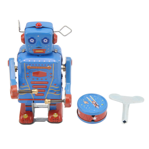 Urverksdriven Trumspelarrobot Leksak Plåt Retro Handgjord Trumma Uppvridningsrobot för Barn Vuxen Samling