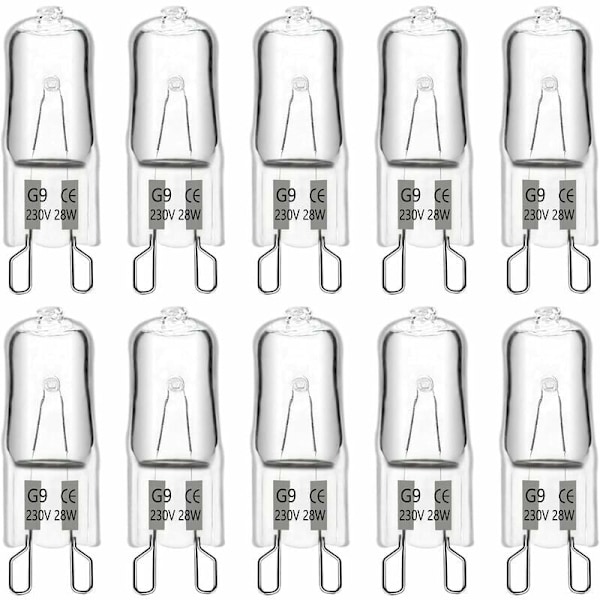 G9 halogenpære 28W 230V, 370LM 2700K varm hvit dimbar, G9 kapselpærer, for lysekroner, landskapslys, vegglamper, skapbelysning, pakke på 10