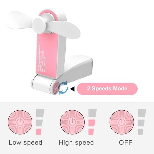 Kädessä pidettävä tuuletin Mini sähkökäyttöiset käsituulettimet, käsituuletin Ladattava kannettava taitettava USB-tuuletin Paristokäyttöinen pieni pöytätuuletin vaaleanpunainen