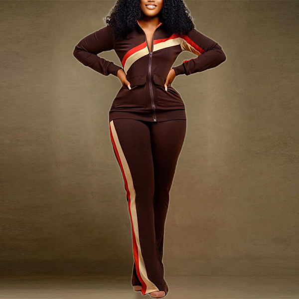 Dame Spliced Full Zip Treningsoverallsett Utsvungne Todelt Outfit Brun Brown S