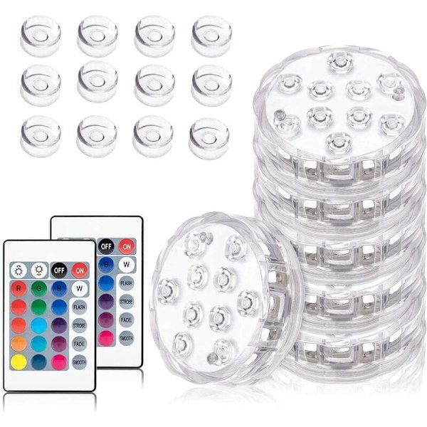 6 stk. nedsænkelige LED-lys, 10 LED-undervandslys, 16 RGB-farver med 12 sugekopper og 1 RF-fjernbetjening til Dam Akvarium SPA Pool Have