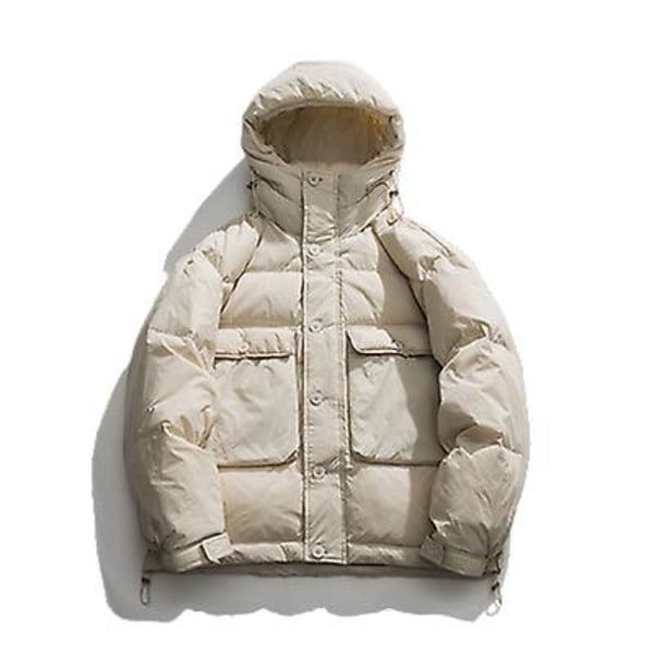 Hooded dunjacka för män Vinterpar 90 Vit Duck Down Tooling Coat Lös Casual Cotton Coat M