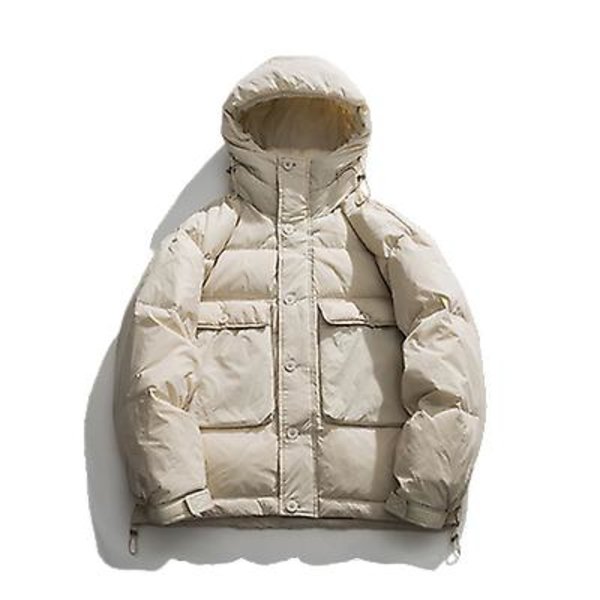 Hooded dunjacka för män Vinterpar 90 Vit Duck Down Tooling Coat ös Casual Cotton Coat L