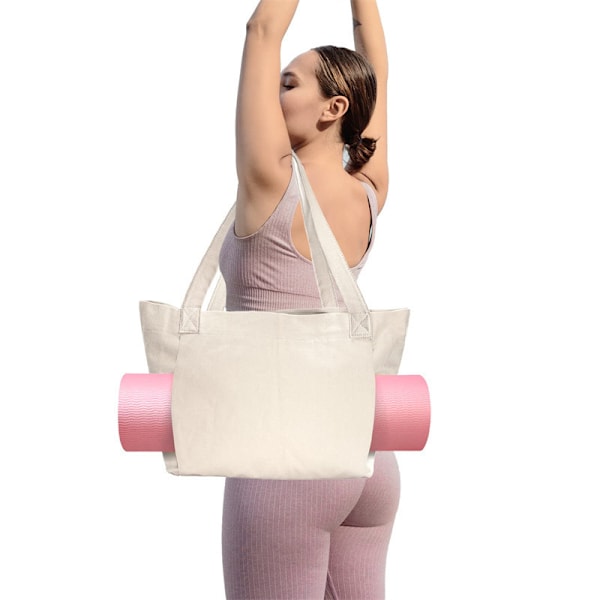 Yoga Pilates Matväska Basic Canvas Tote med mattbärarficka