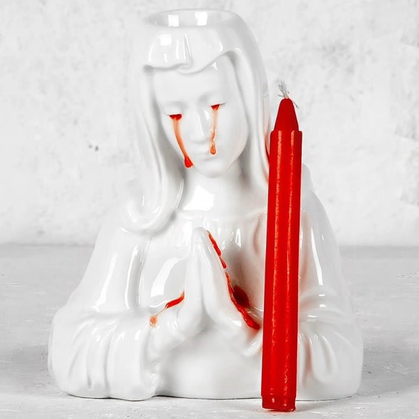 CDQ Halloween Ljusstake Crying Mary Ljushållare Pelare White