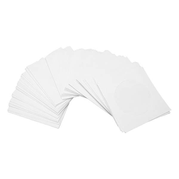 100-pack CD DVD-fodral Kuvert Tjocka Återanvändbara Dammtäta Skivfodral med Flik Klart Fönster för 8cm Skiva