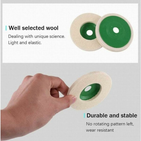Pakke med 10 4\" (10 cm) poleringsmatter for ullvinkelsliper