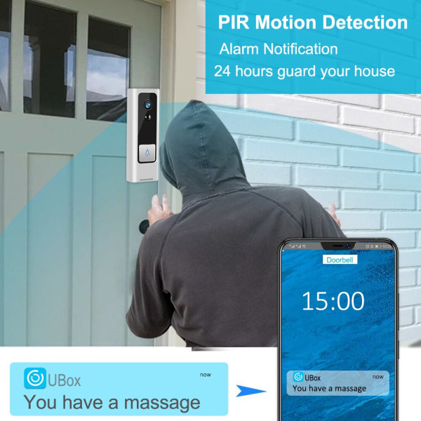 1 stk WiFi smart HD-farvevideodørklokke, kan ringe, HD-pixel