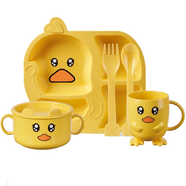 5-osainen setti lasten astioille, pienille lautasille ja kulhoille keltainen 5