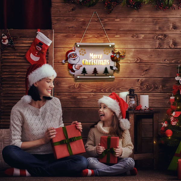 God Jul Henge Skilt, God Juldekorasjon med LED-lys, Veggskilt Velkomstskilt