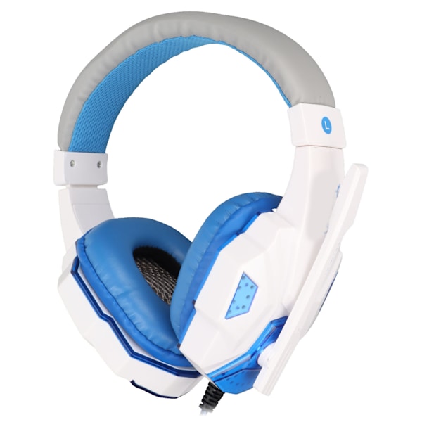 SOYTO SY830MV Gamingheadset Justerbar Volym Stöd Mikrofon Ljudavstängning USB-headset med 3,5 mm Mikrofon för PS4 PC Laptop (Blå Vit)