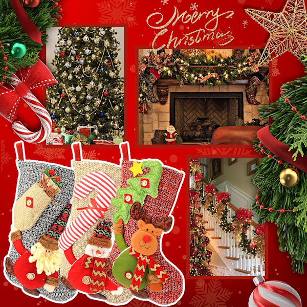 3 st stickade julstrumpor 21-tums set med 3D Santa Älgstrumpor för Xmas öppen spis hängande (stil3)