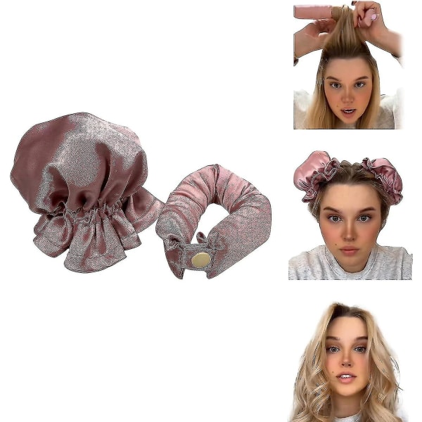 Satin Heatless Hårkrøller 2 Sæt, Hårruller til Heatless Krøller med Hårbånd, Blød Curling Rod Pannbånd til langt hår, Curling Sæt til søvn Lotus red pink