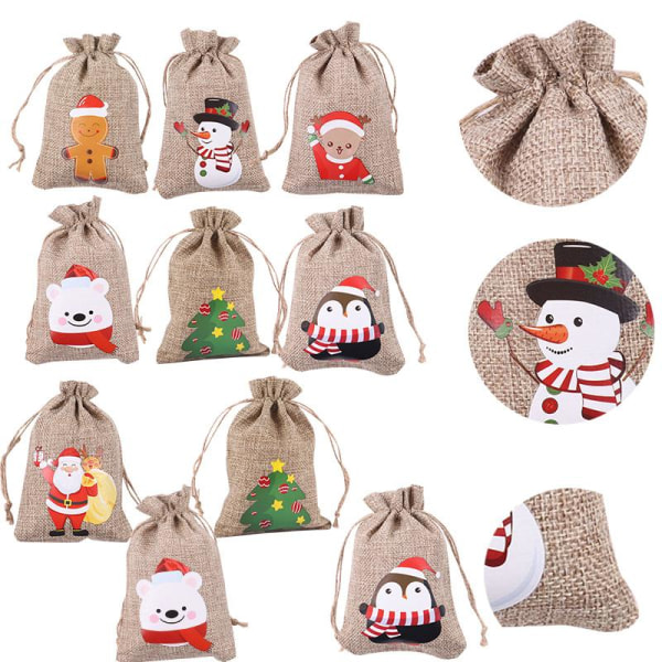 10st Dragsko påse Burlap Presentpåse Party Godispåsar Snowman-10pcs