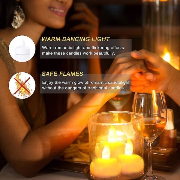 12 led flamlösa flytande ljus, vattentätt batteri flimrande led värmeljus flyter på vatten för bröllop, fest, mittpunkt, pool och spa (varmt skrik